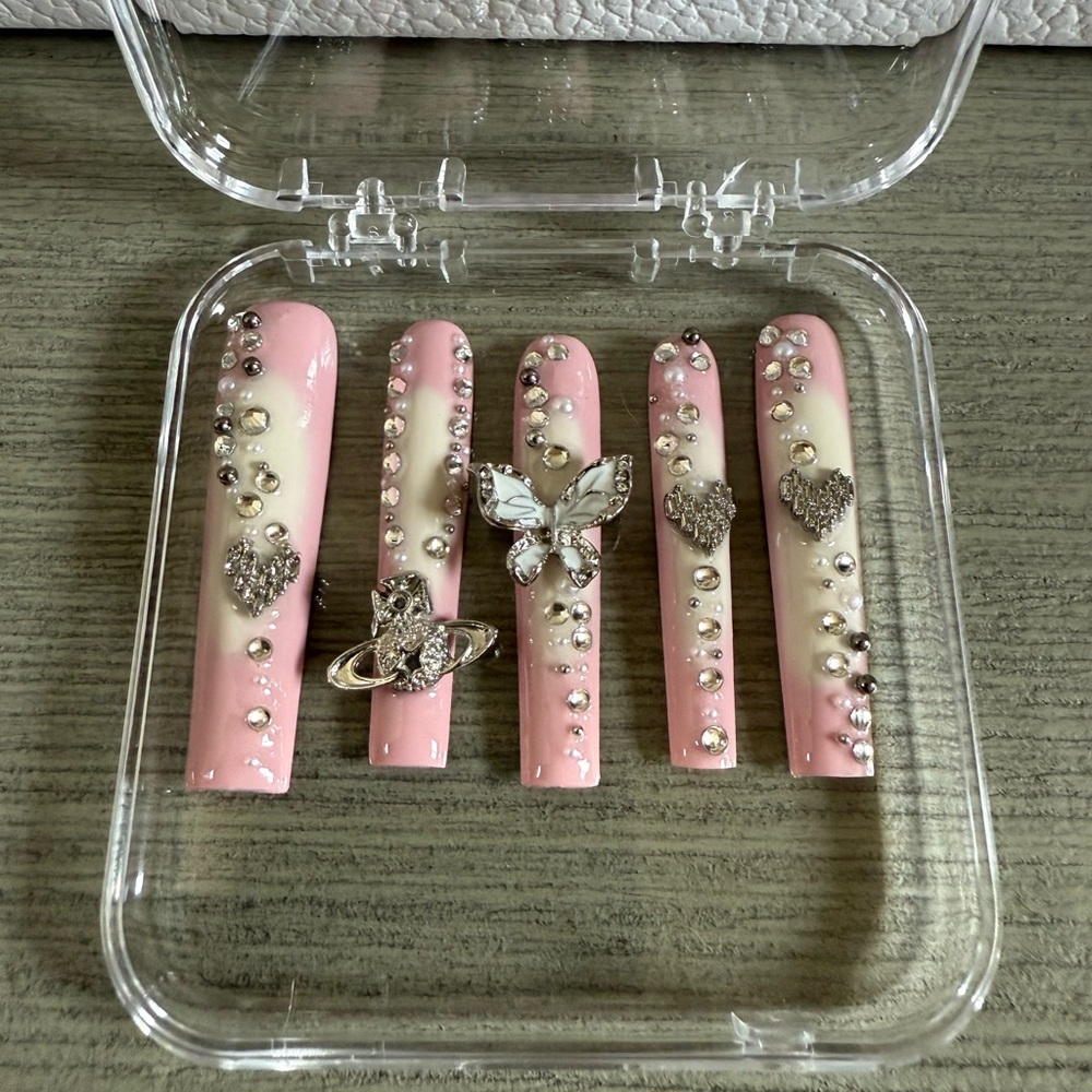 Pink Rhinestone Embellished Press-On Nails - Picture 4 of 5
